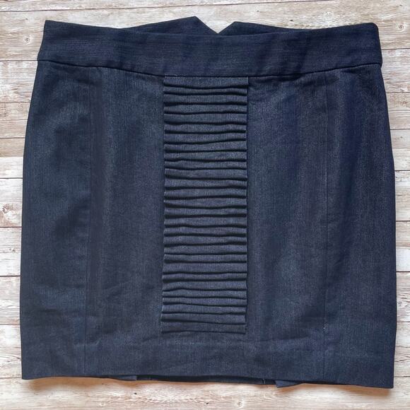 Leifsdottir Denim Mini Skirt Pleated Ruffle Front Dark Blue Wash Size 6 - Picture 3 of 11